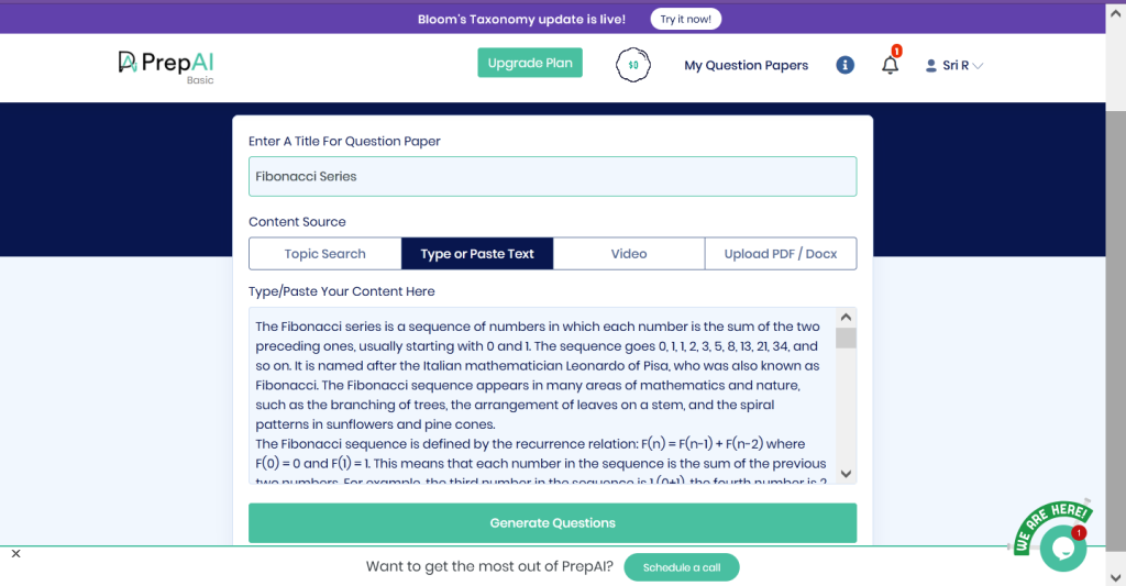 ChatGPT and PrepAI for question generation