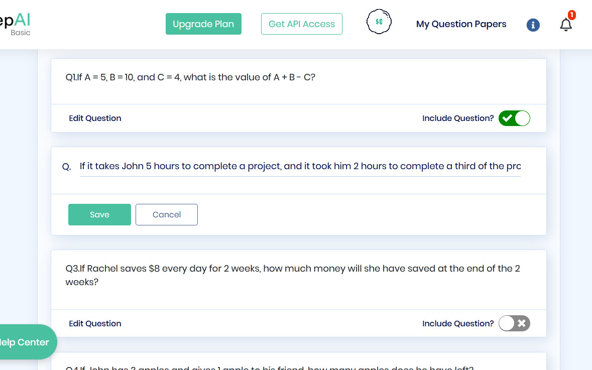 Next, you can edit each question manually to change the wording or sentence structure. You can also keep or delete the auto-generated questions and rate them.