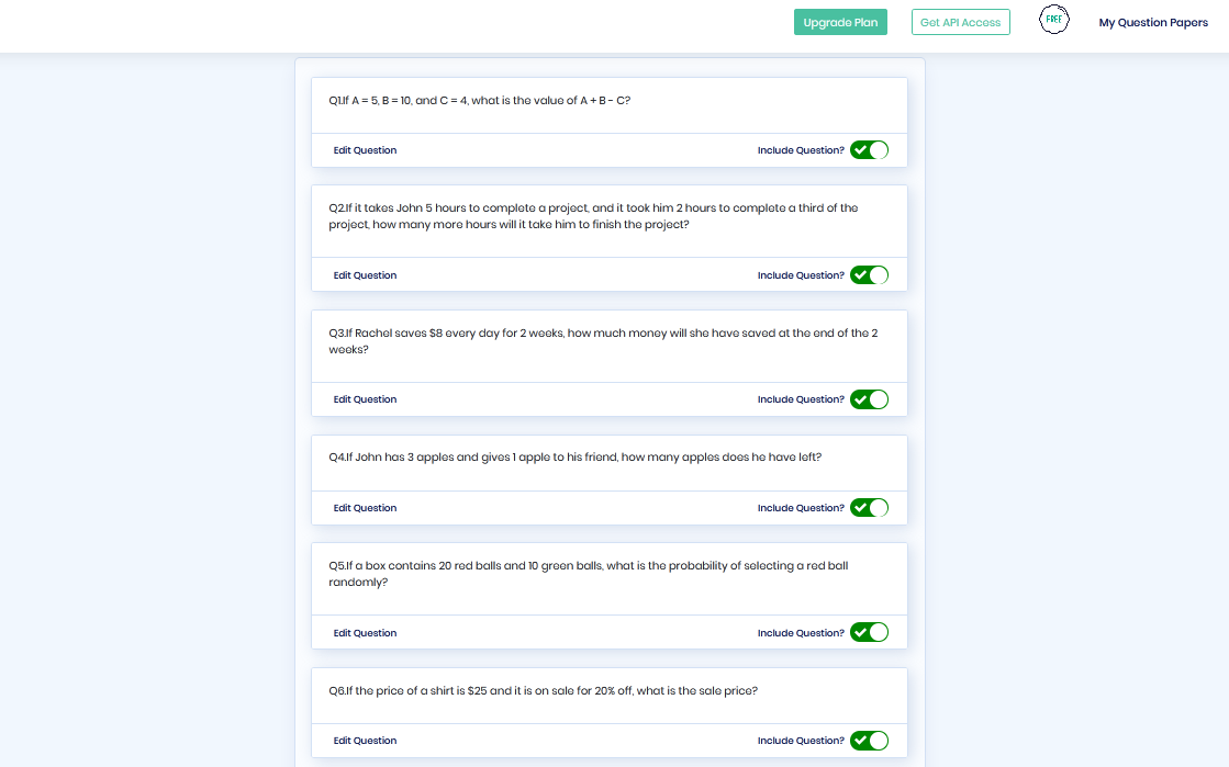 Rating the questions will help the algorithm understand your preferences and create personalized test papers over time. 